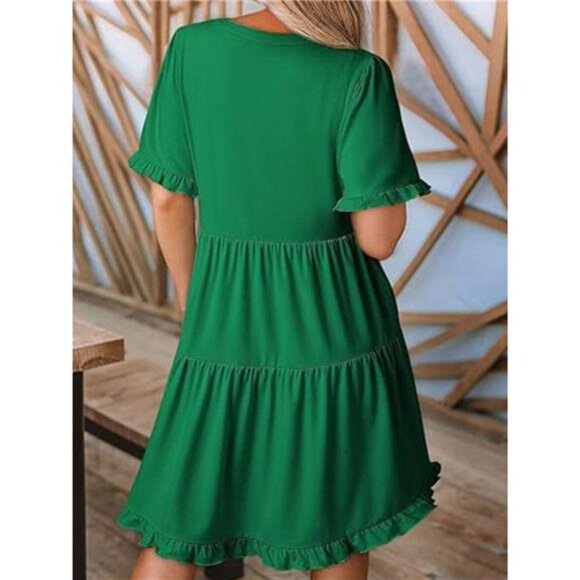 Tiered Notched Short Sleeve Mini Dress - Picture 3 of 16